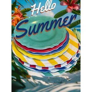 Jia Wei Lifestyle Melamine Stripe Dinner/Solid Color Salad Plates Summer Party